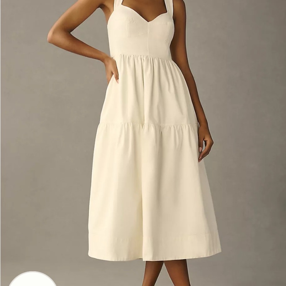 Anthropologie Cream Tiered Midi Dress